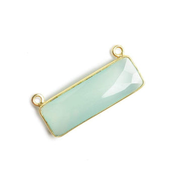 31x11mm Vermeil Bezel Seafoam Chalcedony Bar 2 ring Connector East West 1 pc (ONLINE ORDER ONLY)