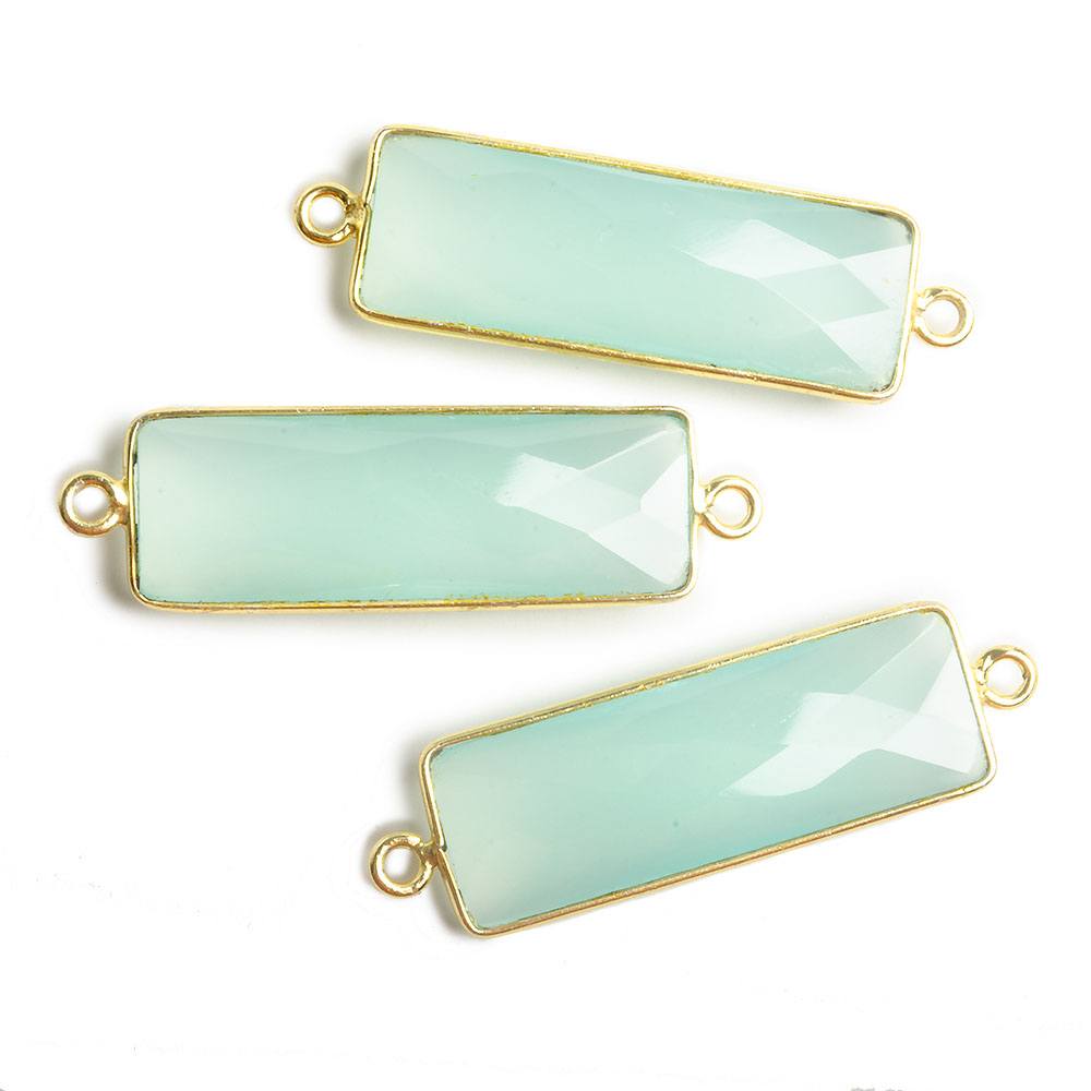 31x11mm Vermeil Bezel Seafoam Chalcedony Bar 2 ring Connector (ONLINE ORDER ONLY)