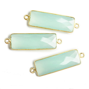 31x11mm Vermeil Bezel Seafoam Chalcedony Bar 2 ring Connector (ONLINE ORDER ONLY)