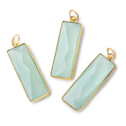 31x11mm Vermeil Bezel Seafoam Chalcedony Faceted Bar Pendant 1 piece (ONLINE ORDER ONLY)