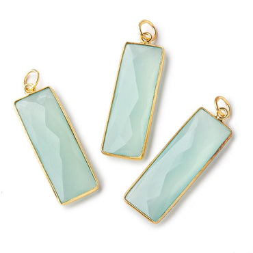 31x11mm Vermeil Bezel Seafoam Chalcedony Faceted Bar Pendant 1 piece (ONLINE ORDER ONLY)