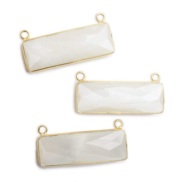 31x11mm Vermeil Bezel White Moonstone Bar 2 ring Connector East West 1 piece (ONLINE ORDER ONLY)