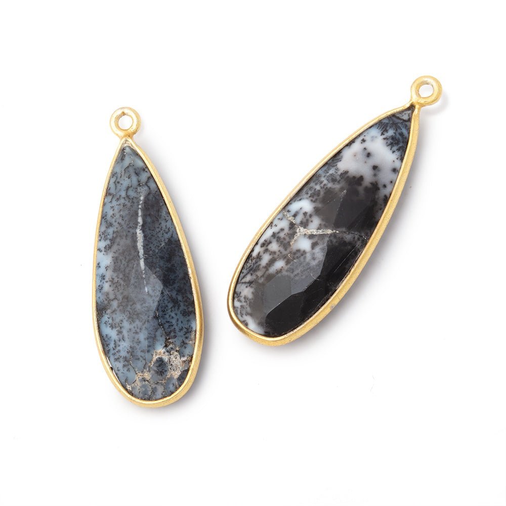31x12mm Vermeil Bezeled Dendritic Opal Faceted Pear Focal 1 Pendant (ONLINE ORDER ONLY)