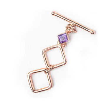 31x13mm Rose Gold plated Silver Square Toggle with Amethyst CZ 1 piece (ONLINE ORDER ONLY)