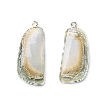 31x15mm Sterling Silver .925 Bezeled Banded White Agate Set of 2 pendants (ONLINE ORDER ONLY)