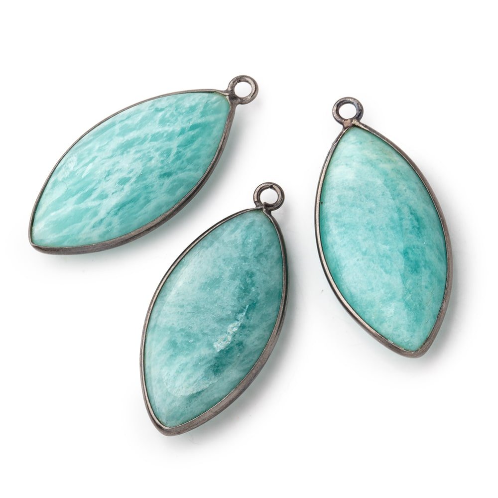 31x16mm Black Gold .925 Bezel Amazonite Plain Marquise Pendant 1 Focal Bead (ONLINE ORDER ONLY)