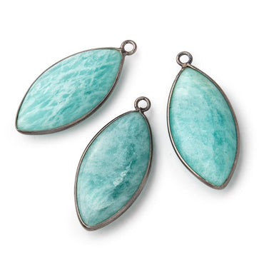 31x16mm Black Gold .925 Bezel Amazonite Plain Marquise Pendant 1 Focal Bead (ONLINE ORDER ONLY)