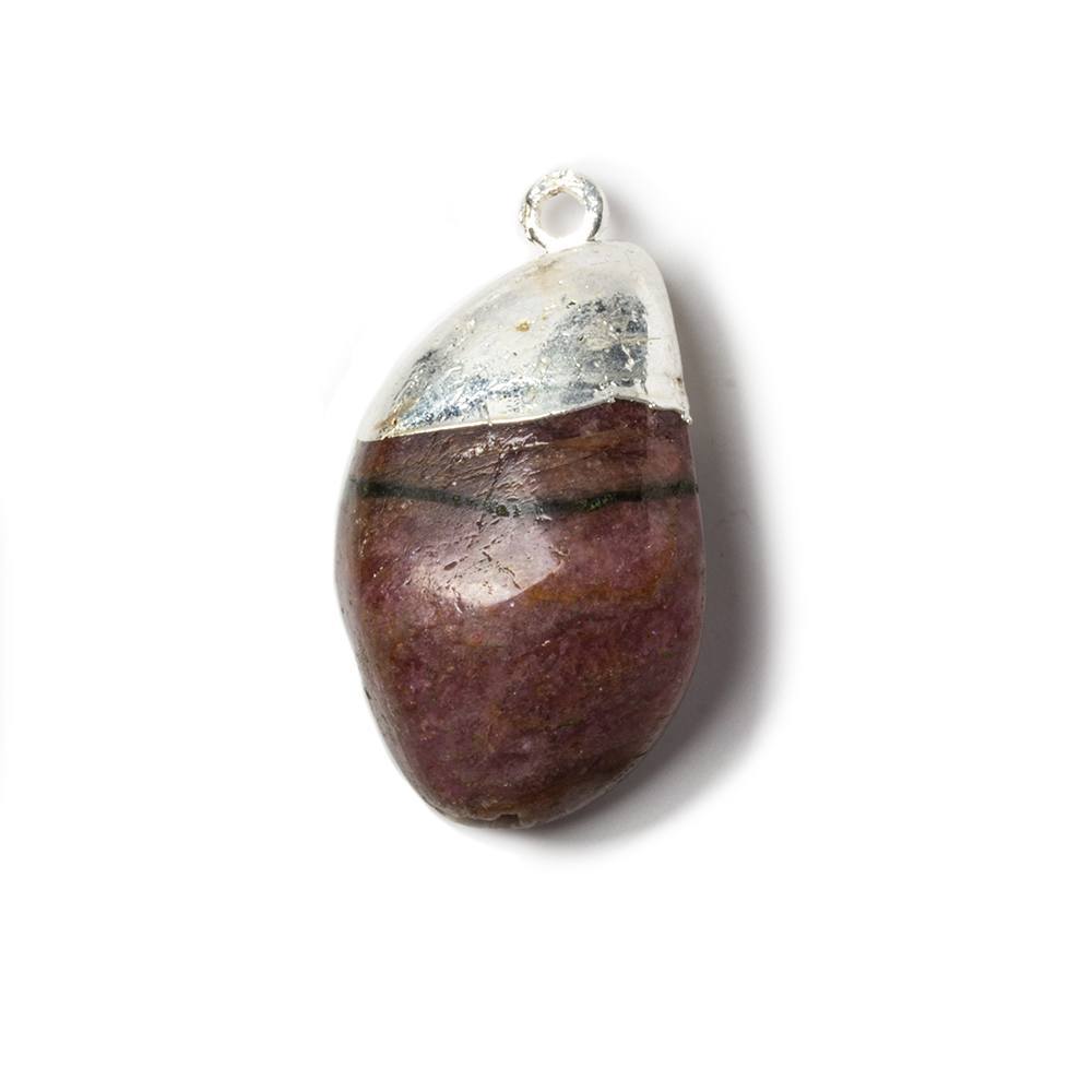 31x17x5mm Silver Leafed Dark Pink Tourmaline plain nugget Pendant 1 piece (ONLINE ORDER ONLY)