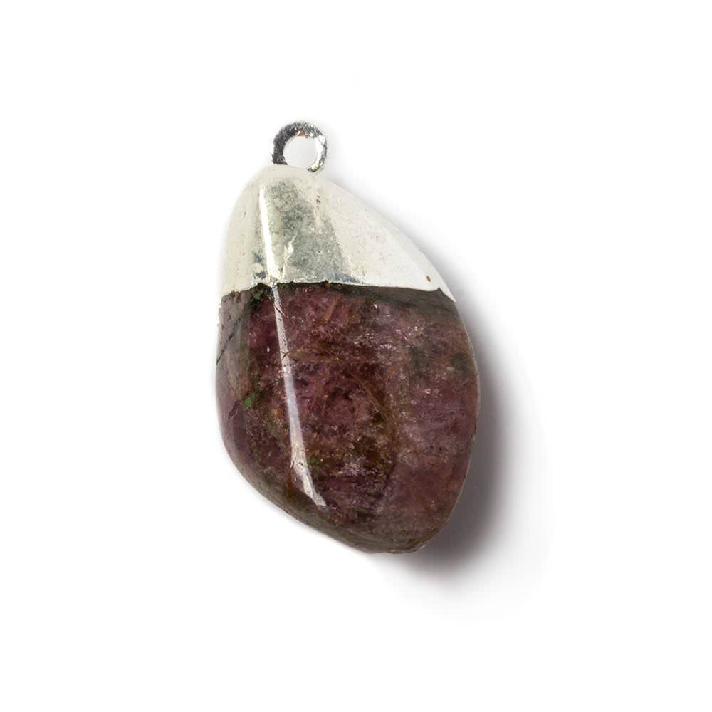 31x17x5mm Silver Leafed Dark Pink Tourmaline plain nugget Pendant 1 piece (ONLINE ORDER ONLY)