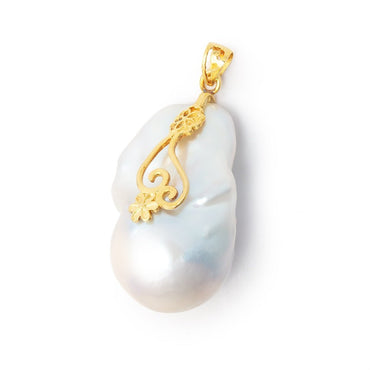 31x20mm Vermeil Capped White Ultra Baroque Pearl Pendant 1 focal (ONLINE ORDER ONLY)