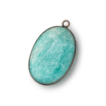 31x21mm Black Gold .925 Bezel Amazonite Plain Oval Pendant 1 Focal Bead (ONLINE ORDER ONLY)