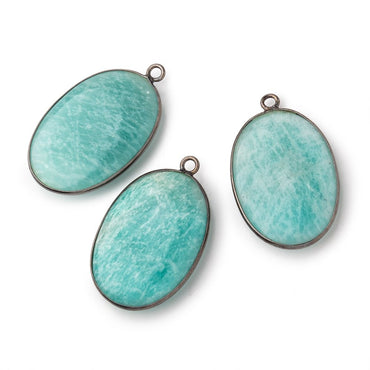 31x21mm Black Gold .925 Bezel Amazonite Plain Oval Pendant 1 Focal Bead (ONLINE ORDER ONLY)