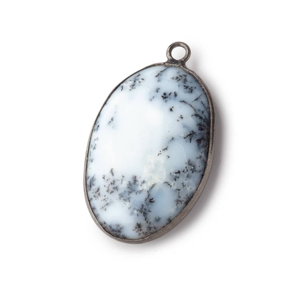 31x21mm Black Gold Bezel Dendritic Opal Plain Oval Pendant 1 piece (ONLINE ORDER ONLY)