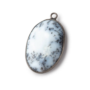 31x21mm Black Gold Bezel Dendritic Opal Plain Oval Pendant 1 piece (ONLINE ORDER ONLY)