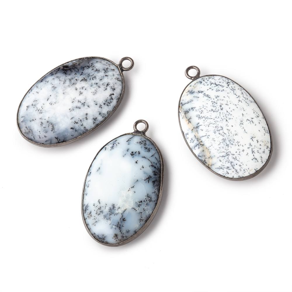 31x21mm Black Gold Bezel Dendritic Opal Plain Oval Pendant 1 piece (ONLINE ORDER ONLY)