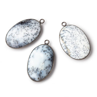 31x21mm Black Gold Bezel Dendritic Opal Plain Oval Pendant 1 piece (ONLINE ORDER ONLY)