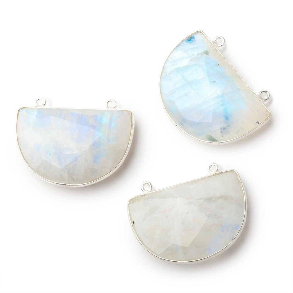 31x21mm Sterling Silver Bezel Rainbow Moonstone Half Moon 1 Connector (ONLINE ORDER ONLY)