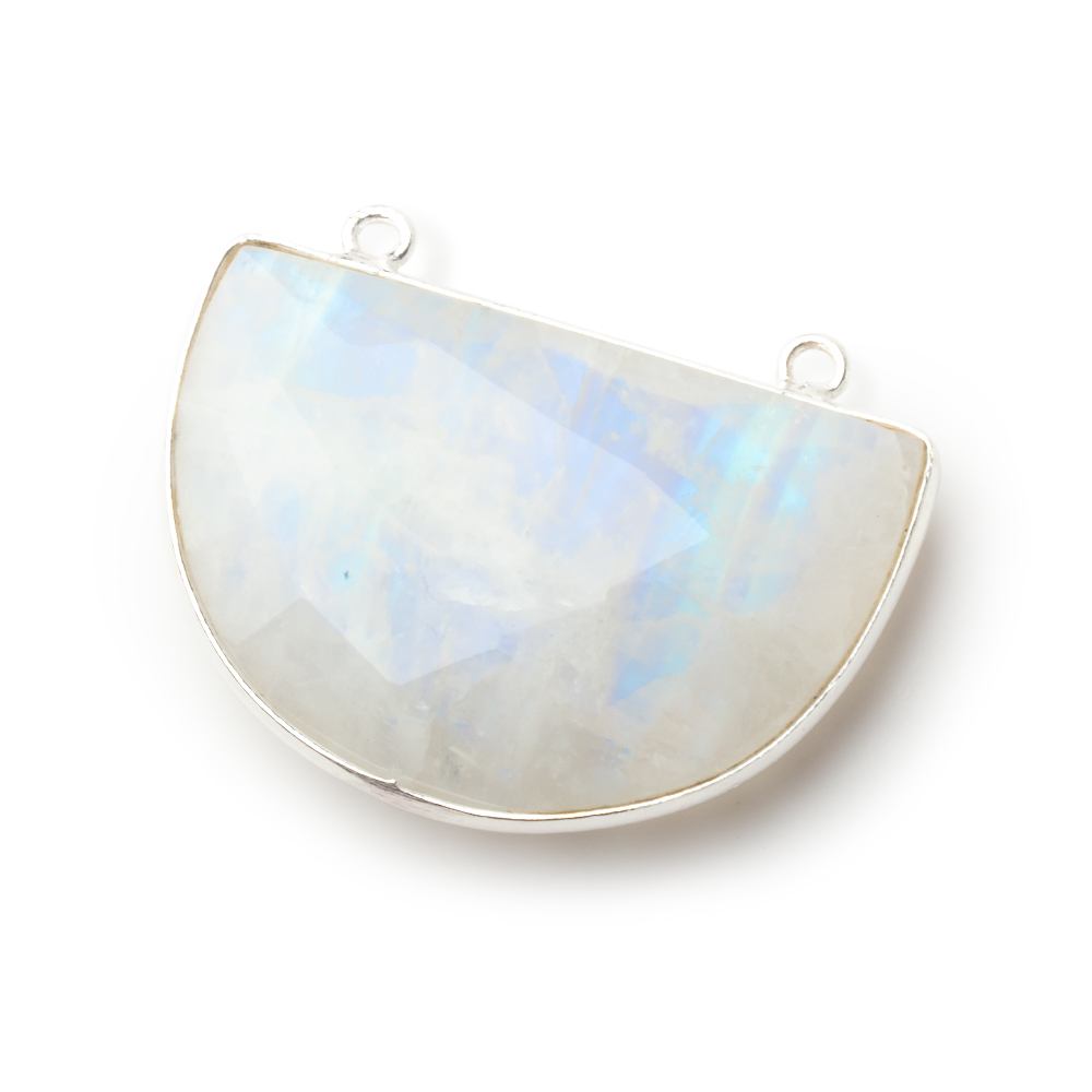 31x21mm Sterling Silver Bezel Rainbow Moonstone Half Moon 1 Connector (ONLINE ORDER ONLY)