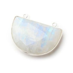 31x21mm Sterling Silver Bezel Rainbow Moonstone Half Moon 1 Connector (ONLINE ORDER ONLY)
