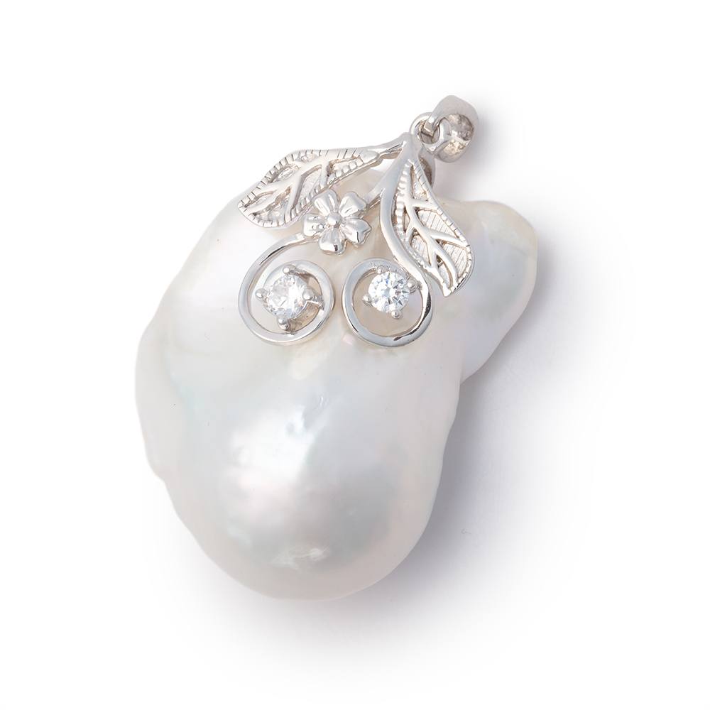 31x23mm .925 Silver Capped White Ultra Baroque Pearl Pendant 1 focal (ONLINE ORDER ONLY)
