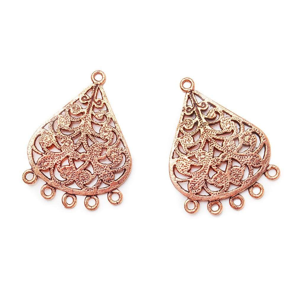 31x23mm Antiqued Copper Leaves Scroll 5 ring Drop Charm Set of 2 (ONLINE ORDER ONLY)