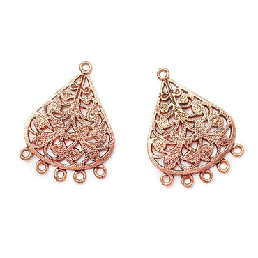 31x23mm Antiqued Copper Leaves Scroll 5 ring Drop Charm Set of 2 (ONLINE ORDER ONLY)
