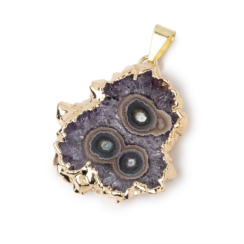 31x30mm Gold Leafed Amethyst Solar Quartz Slice Pendant 1 focal piece (ONLINE ORDER ONLY)
