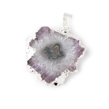31x34mm Silver Leafed Amethyst Solar Quartz Slice Pendant 1 focal piece (ONLINE ORDER ONLY)