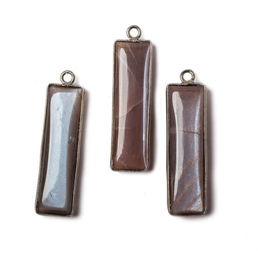 31x9mm Silver Bezel Chocolate Moonstone north south bar Pendant 1 focal bead (ONLINE ORDER ONLY)