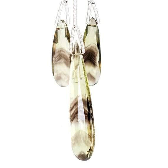 32 - 34mm Bi-Color Quartz Elongated Faceted Pear Focal Set of 3 (ONLINE ORDER ONLY)