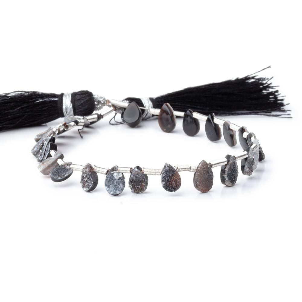 5x4-8x5mm Black Drusy Agate Pear Beads 7.5 inch 23 pieces (ONLINE ORDER ONLY)