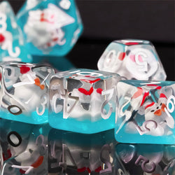 White Duck Red Hat on Blue 7-Dice Set w/White Numbers Dnd Dice Set (Online Only)