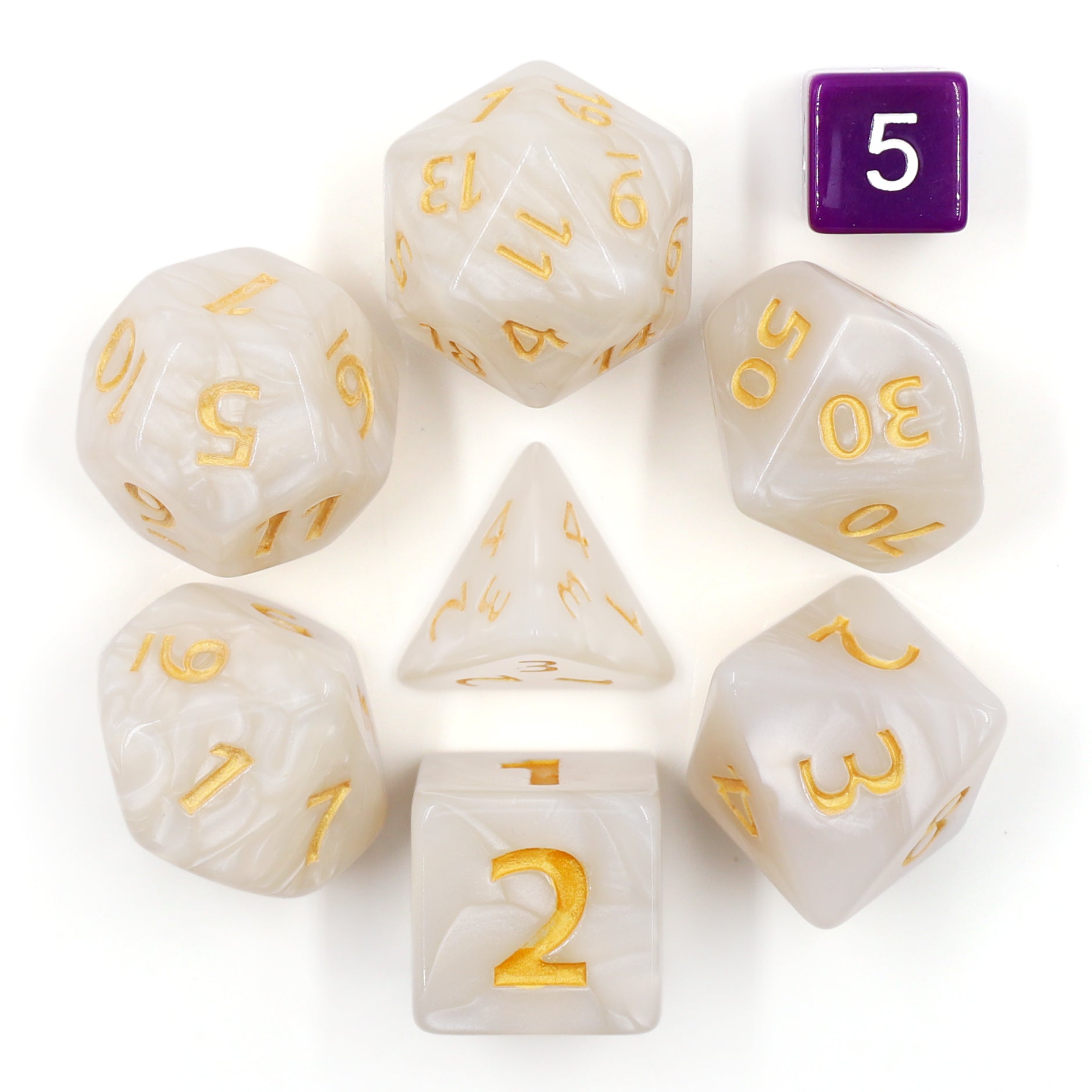 White Giant Pearl Dice (7) RPG Role Playing Game Dice (Online Only)