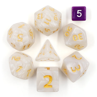 White Giant Pearl Dice (7) RPG Role Playing Game Dice (Online Only)