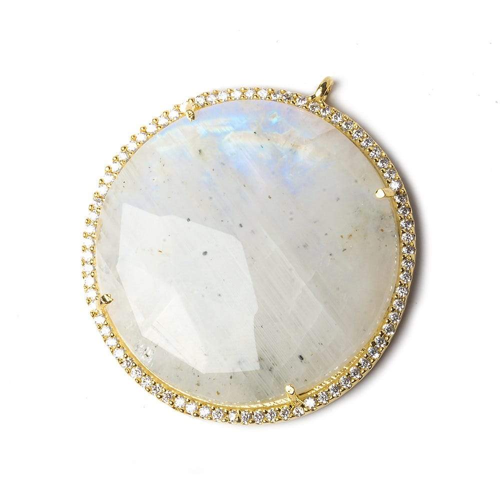 32mm Vermeil Bezel CZ & Rainbow Moonstone Coin Pendant 1 focal bead (ONLINE ORDER ONLY)