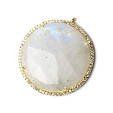 32mm Vermeil Bezel CZ & Rainbow Moonstone Coin Pendant 1 focal bead (ONLINE ORDER ONLY)