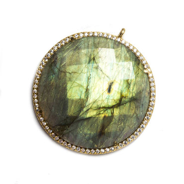 32mm Vermeil Bezeled White CZ & Labradorite Coin Pendant 1 pc (ONLINE ORDER ONLY)