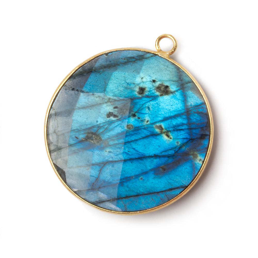 32mm Vermeil Bezel Labradorite faceted coin pendant 1 piece (ONLINE ORDER ONLY)