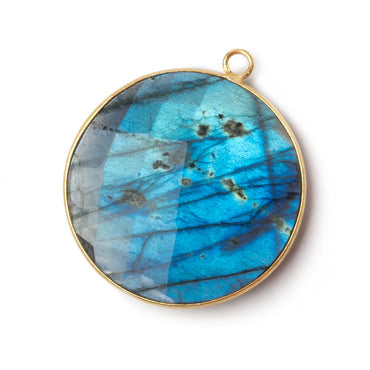 32mm Vermeil Bezel Labradorite faceted coin pendant 1 piece (ONLINE ORDER ONLY)