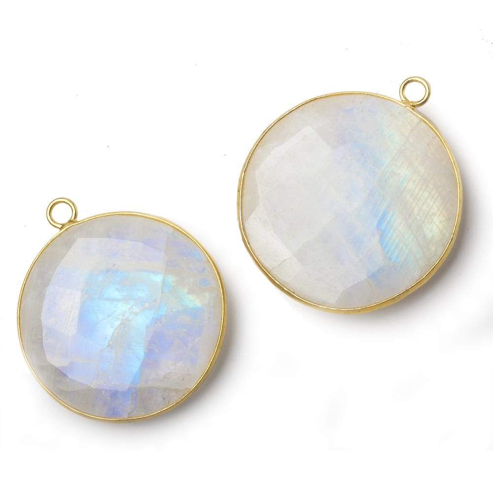 32mm Vermeil Bezel Rainbow Moonstone faceted coin pendant 1 piece (ONLINE ORDER ONLY)