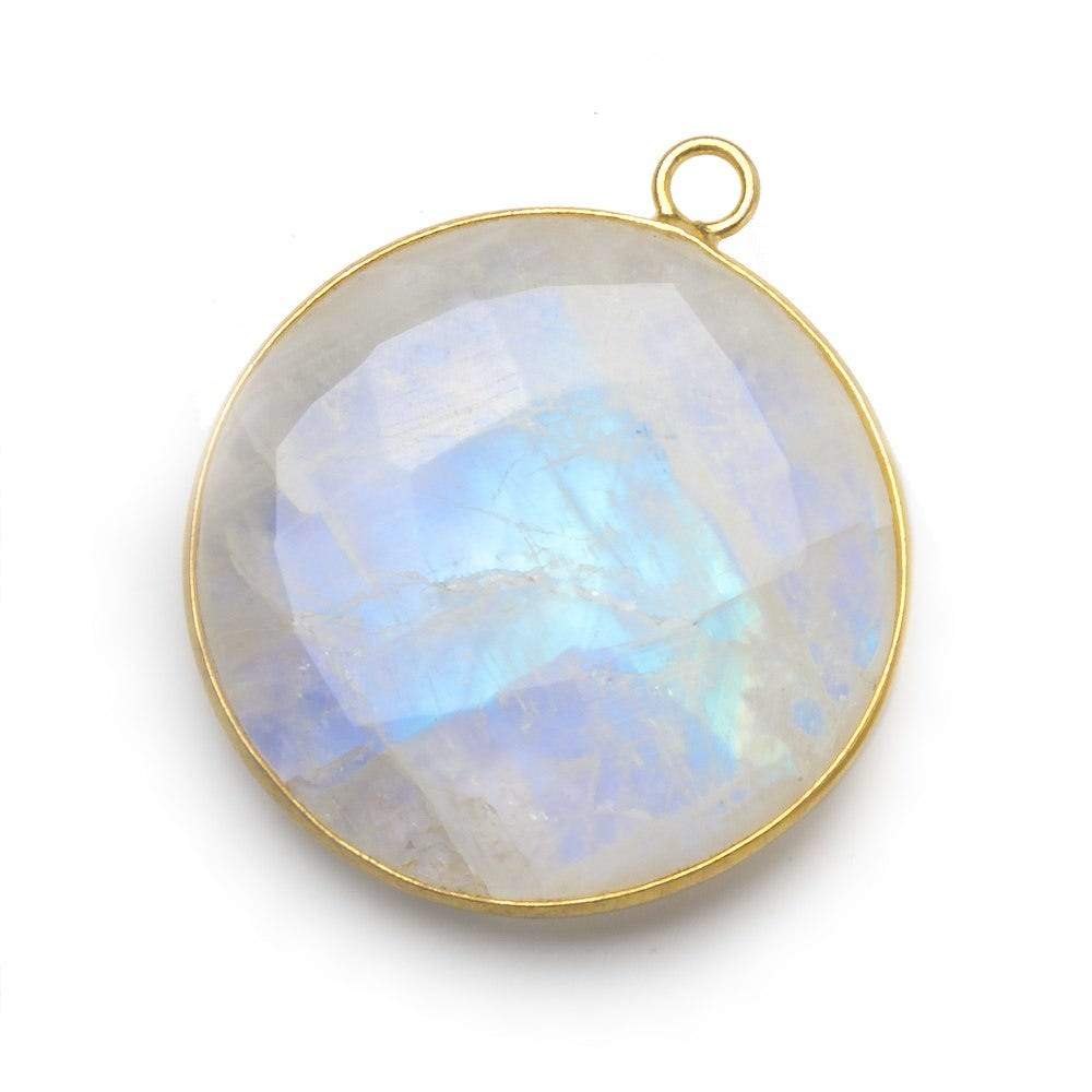 32mm Vermeil Bezel Rainbow Moonstone faceted coin pendant 1 piece (ONLINE ORDER ONLY)
