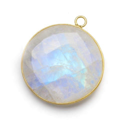 32mm Vermeil Bezel Rainbow Moonstone faceted coin pendant 1 piece (ONLINE ORDER ONLY)