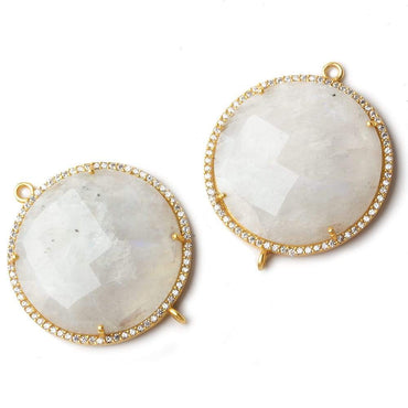 32mm Vermeil CZ Bezel Rainbow Moonstone Coin Connector 1 piece (ONLINE ORDER ONLY)