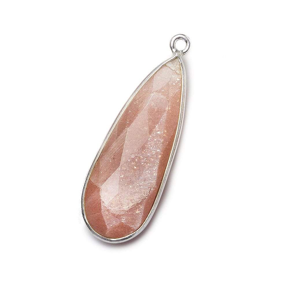 32x12mm Silver .925 Bezeled Angel Skin Peach Moonstone Pear Pendant 1 piece (ONLINE ORDER ONLY)