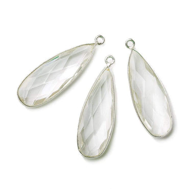 32x12mm Silver .925 Bezeled Crystal Quartz Pear Pendant 1 piece (ONLINE ORDER ONLY)