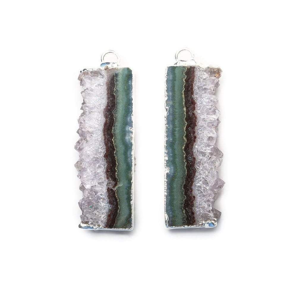 32x12mm Silver Leafed Bolivian Amethyst Natural Slice Pendant Set of 2 (ONLINE ORDER ONLY)