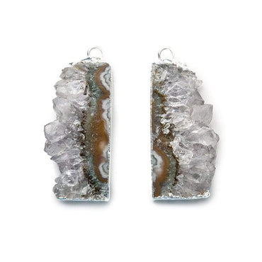 32x12mm Silver Leafed Drusy Natural Slice Pendant Set of 2 (ONLINE ORDER ONLY)