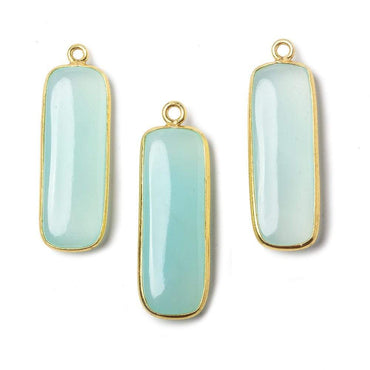 32x12mm Vermeil Bezel SeaBlue Chalcedony north south bar Pendant 1 focal bead (ONLINE ORDER ONLY)
