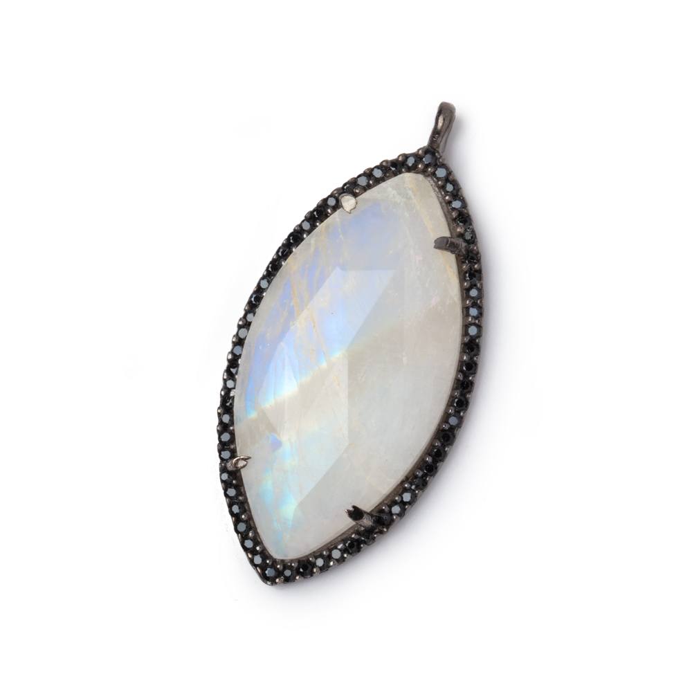 32x17mm Black Gold CZ Bezel Rainbow Moonstone Marquise Pendant 1 Focal (ONLINE ORDER ONLY)