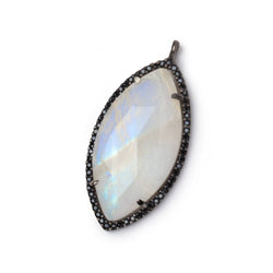 32x17mm Black Gold CZ Bezel Rainbow Moonstone Marquise Pendant 1 Focal (ONLINE ORDER ONLY)